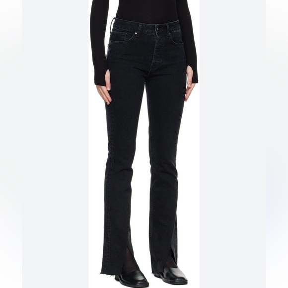 ANINE BING Black Roxanne Button Fly Raw Hem Front Slip Washed Stretch Denim Jean - Picture 3 of 16